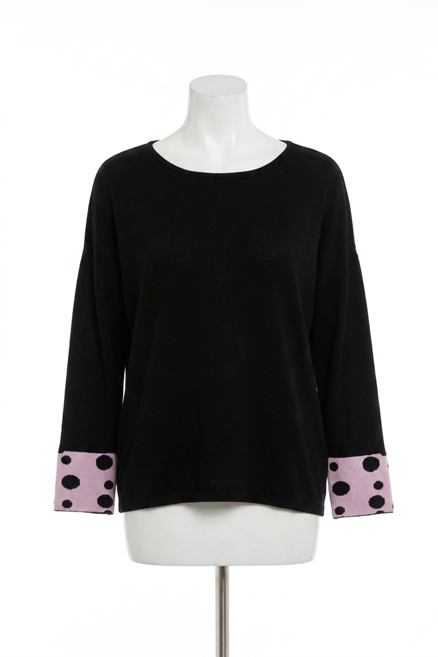 NEW ANGEL polka dot sleeve tunic sweater in black/pink